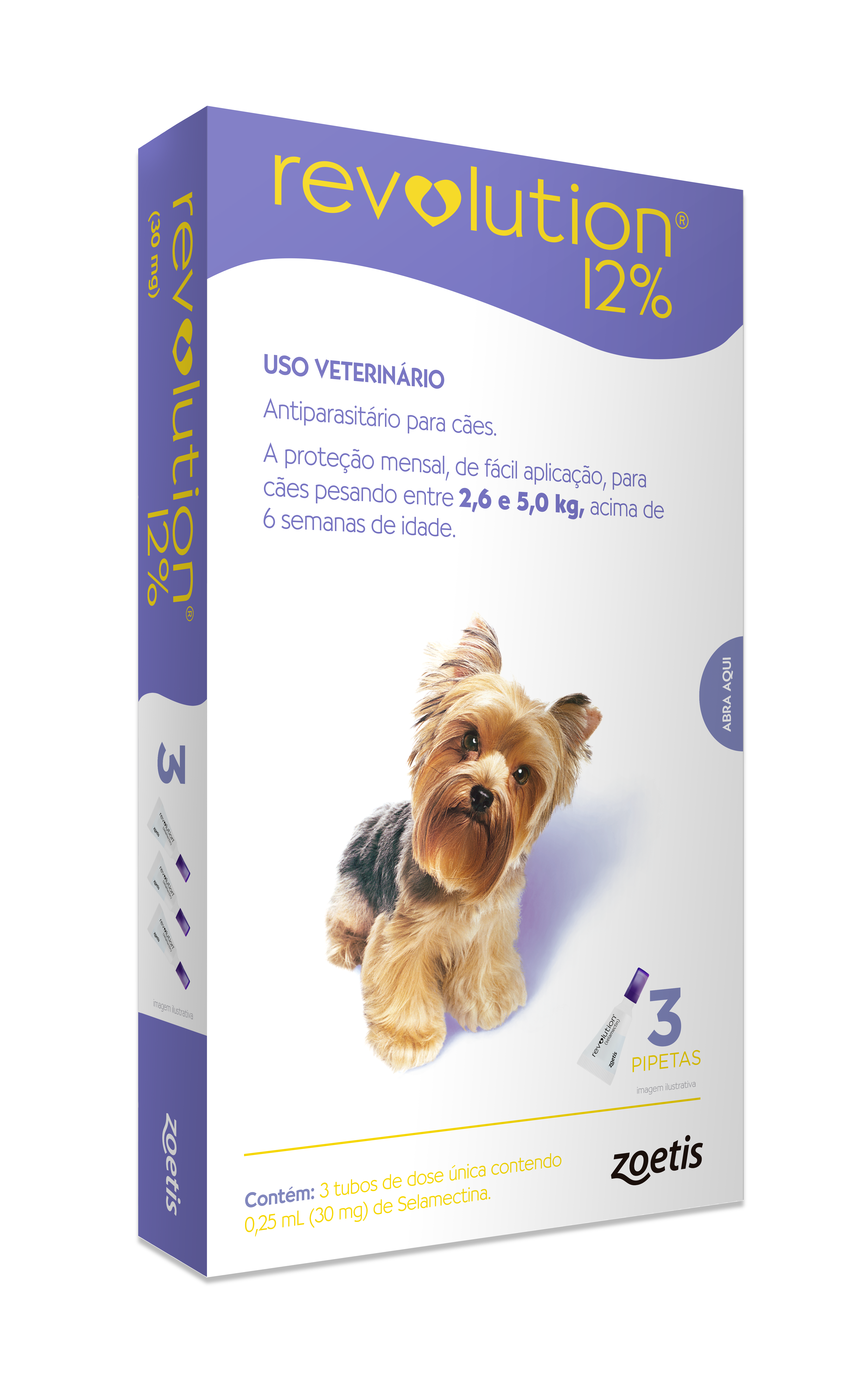 ANTIPULGAS REVOLUTION 12% ROXO (PARA CÃES DE 2,6 A 5 KG) - 3 PIPETA