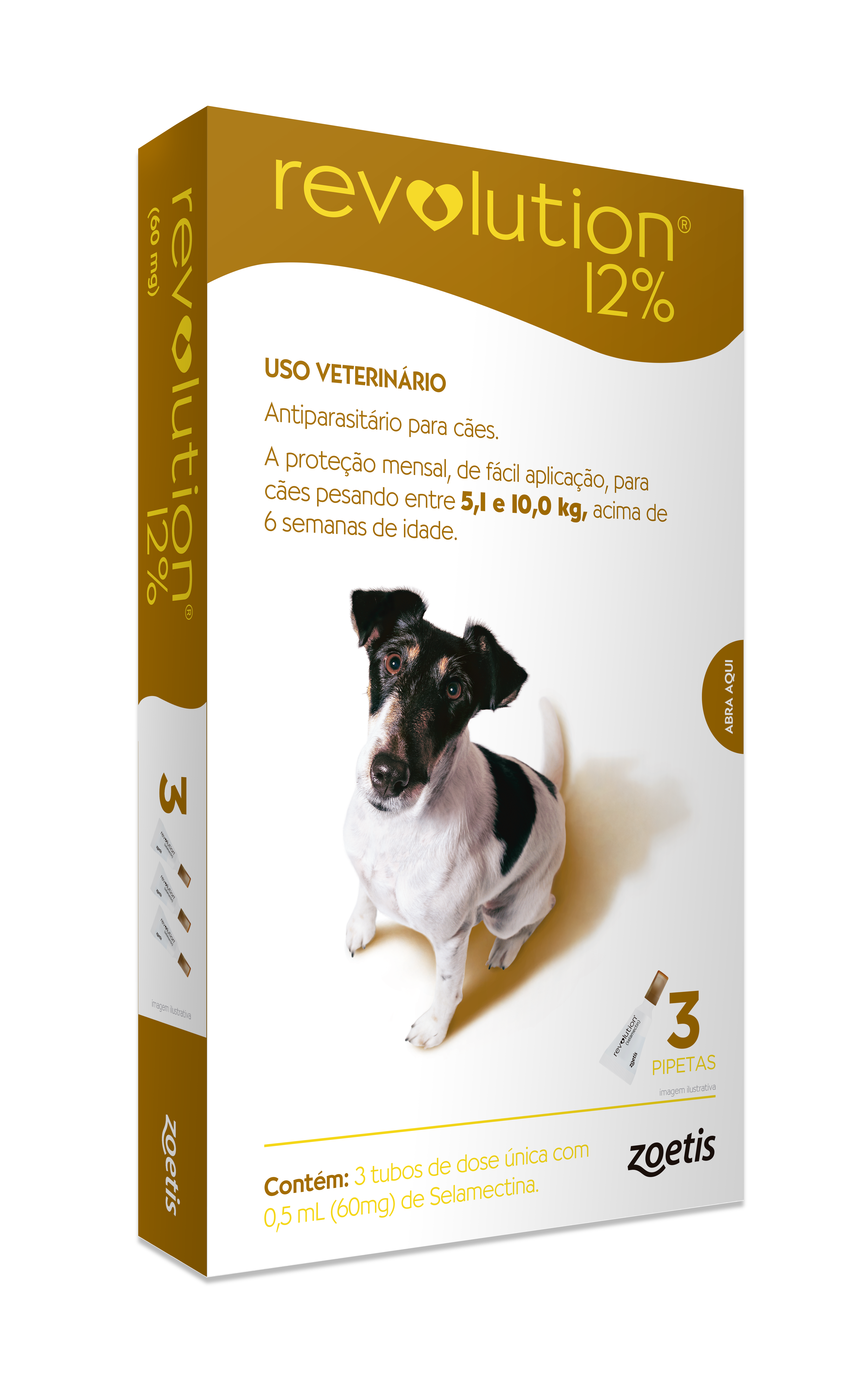ANTIPULGAS REVOLUTION 12% MARROM (PARA CÃES DE 5,1 A 10 KG) - 3 PIPETA 