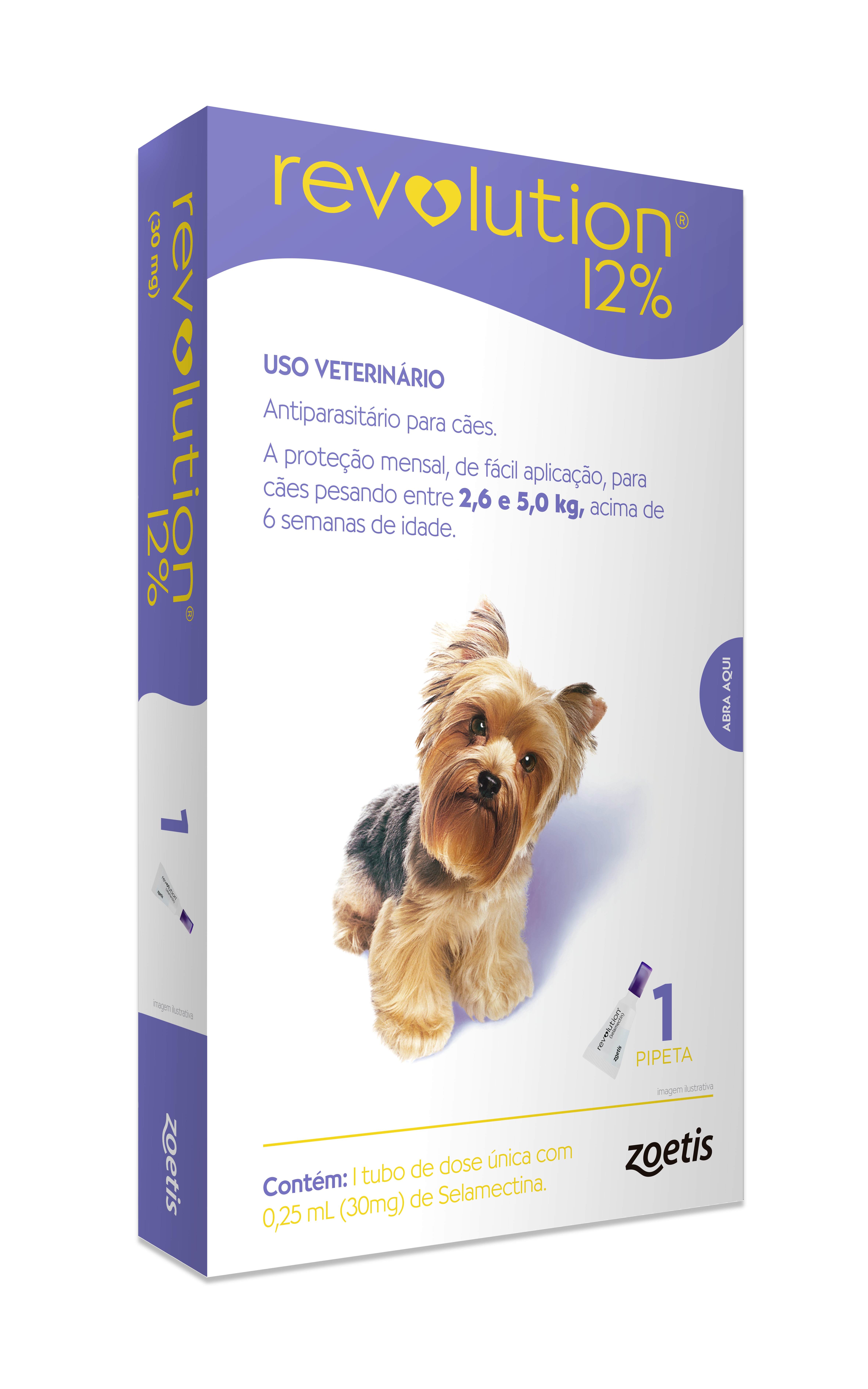 ANTIPULGAS REVOLUTION 12% ROXO (PARA CÃES DE 2,6 A 5 KG) - 1 PIPETA 