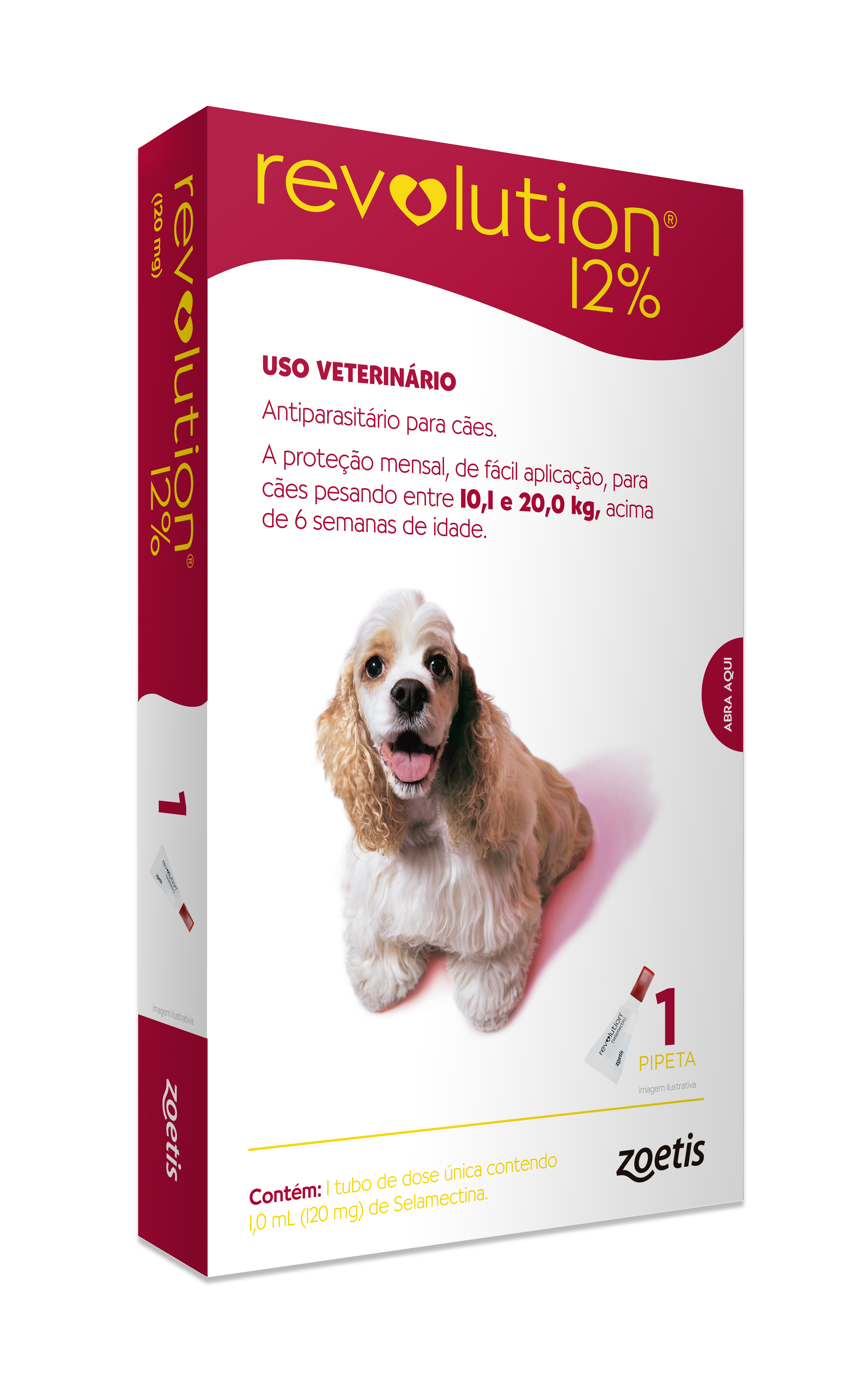 ANTIPULGAS REVOLUTION 12% VERMELHO (PARA CÃES DE 1O,1 A 20 KG) - 1 PIPETA