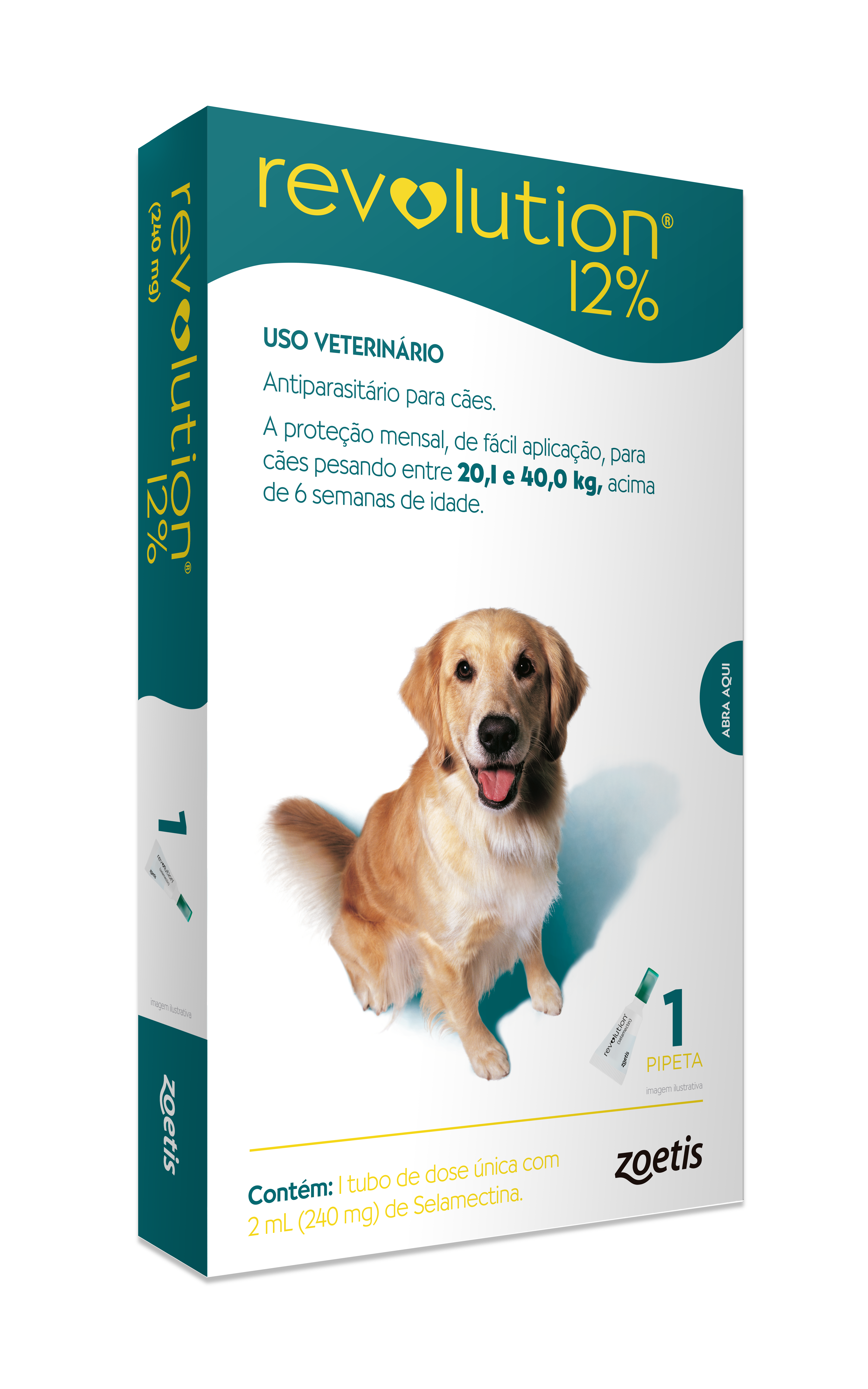 ANTIPULGAS REVOLUTION 12% VERDE (PARA CÃES DE 2O,1 A 40 KG) - 1 PIPETA