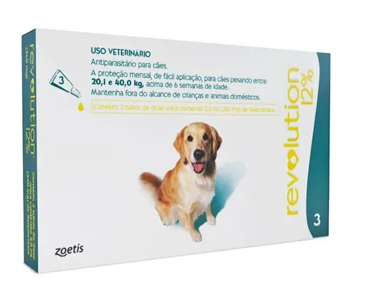 ANTIPULGAS REVOLUTION 12% VERDE (PARA CÃES DE 2O,1 A 40 KG) - 3 PIPETA 