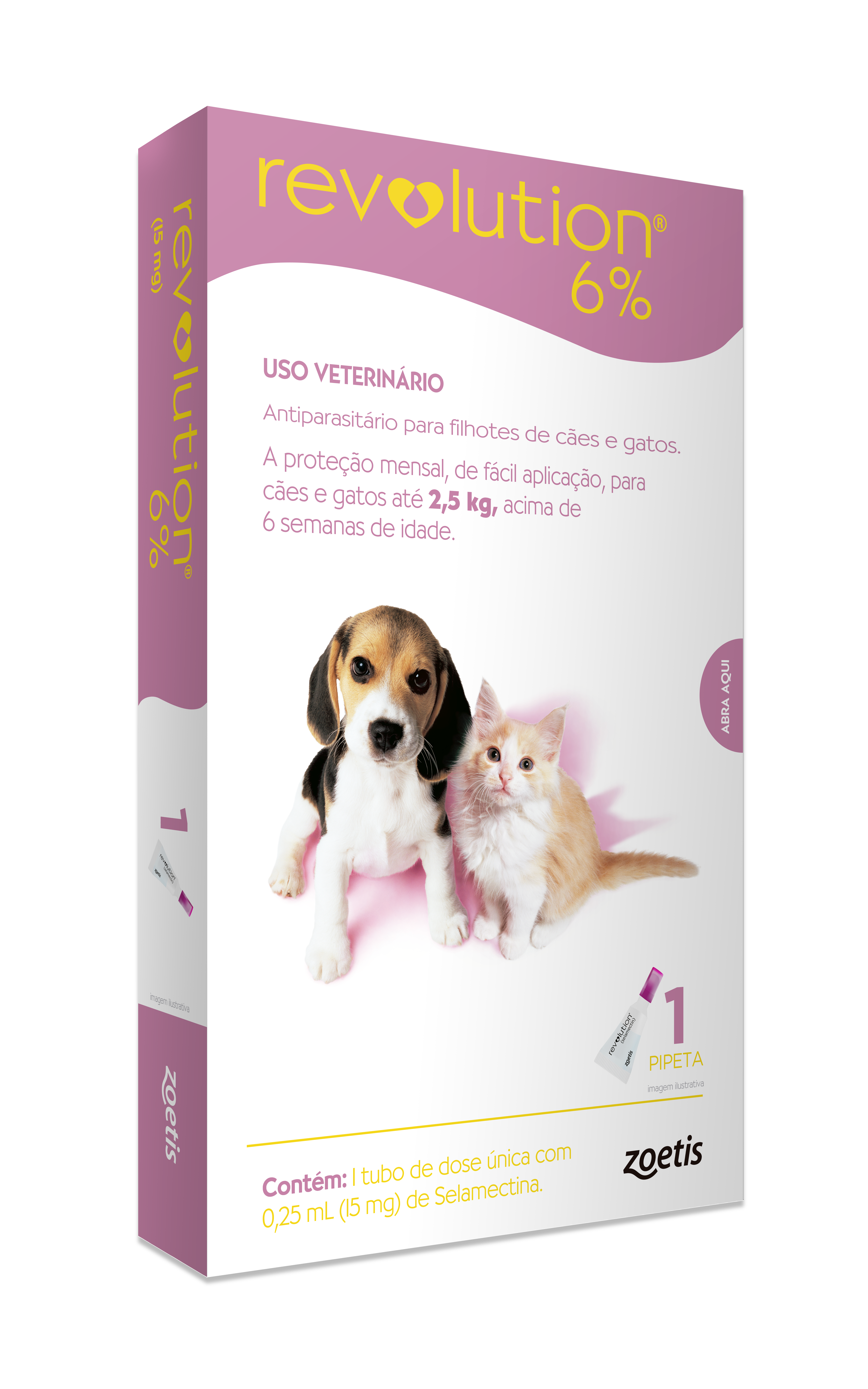 ANTIPULGAS REVOLUTION 6% ROSA (PARA CÃES E GATOS DE ATÉ 2,5 KG) - 1 PIPETA