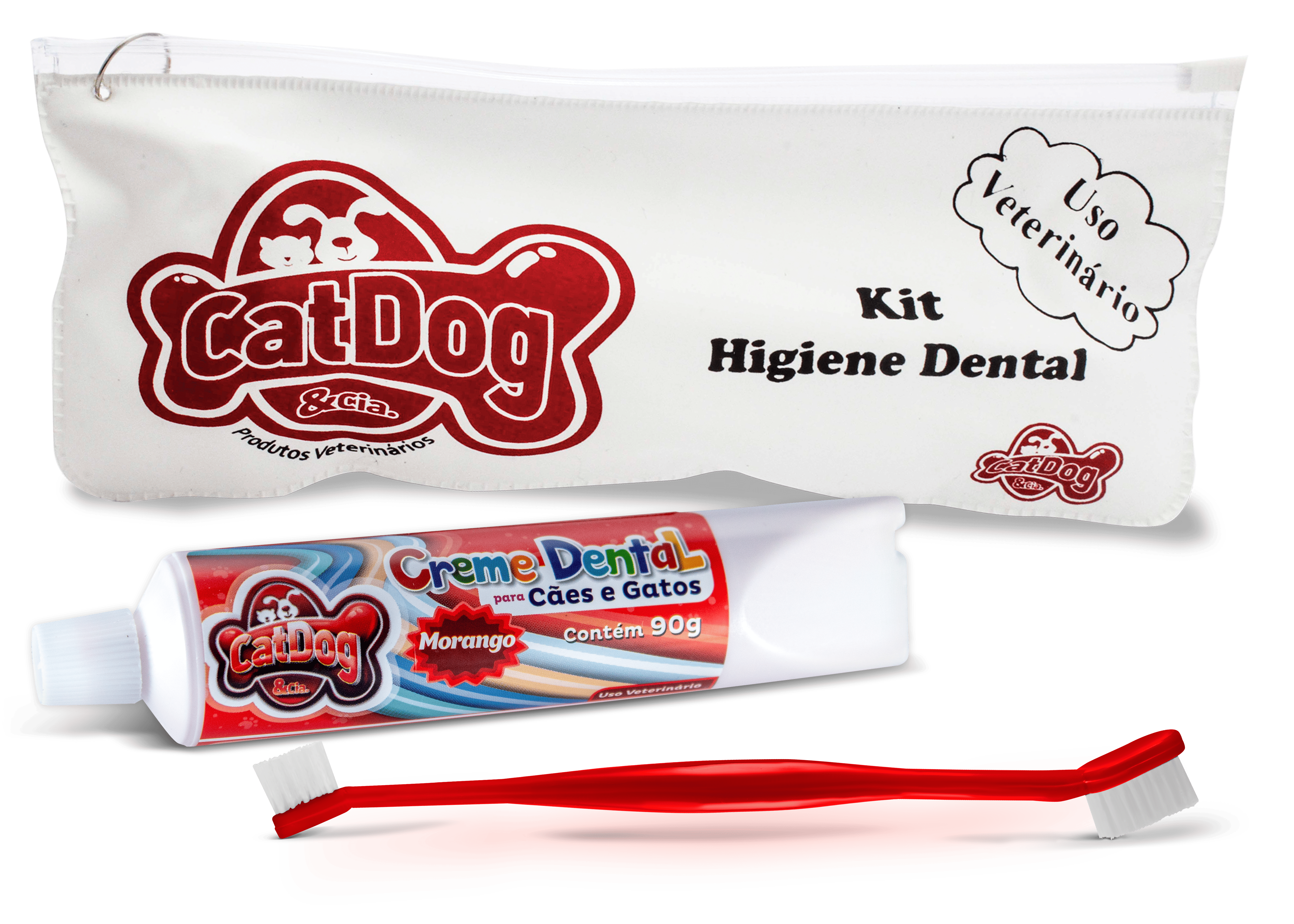 CAT DOG CONJUNTO HIGIENE BUCAL MORANGO CABO