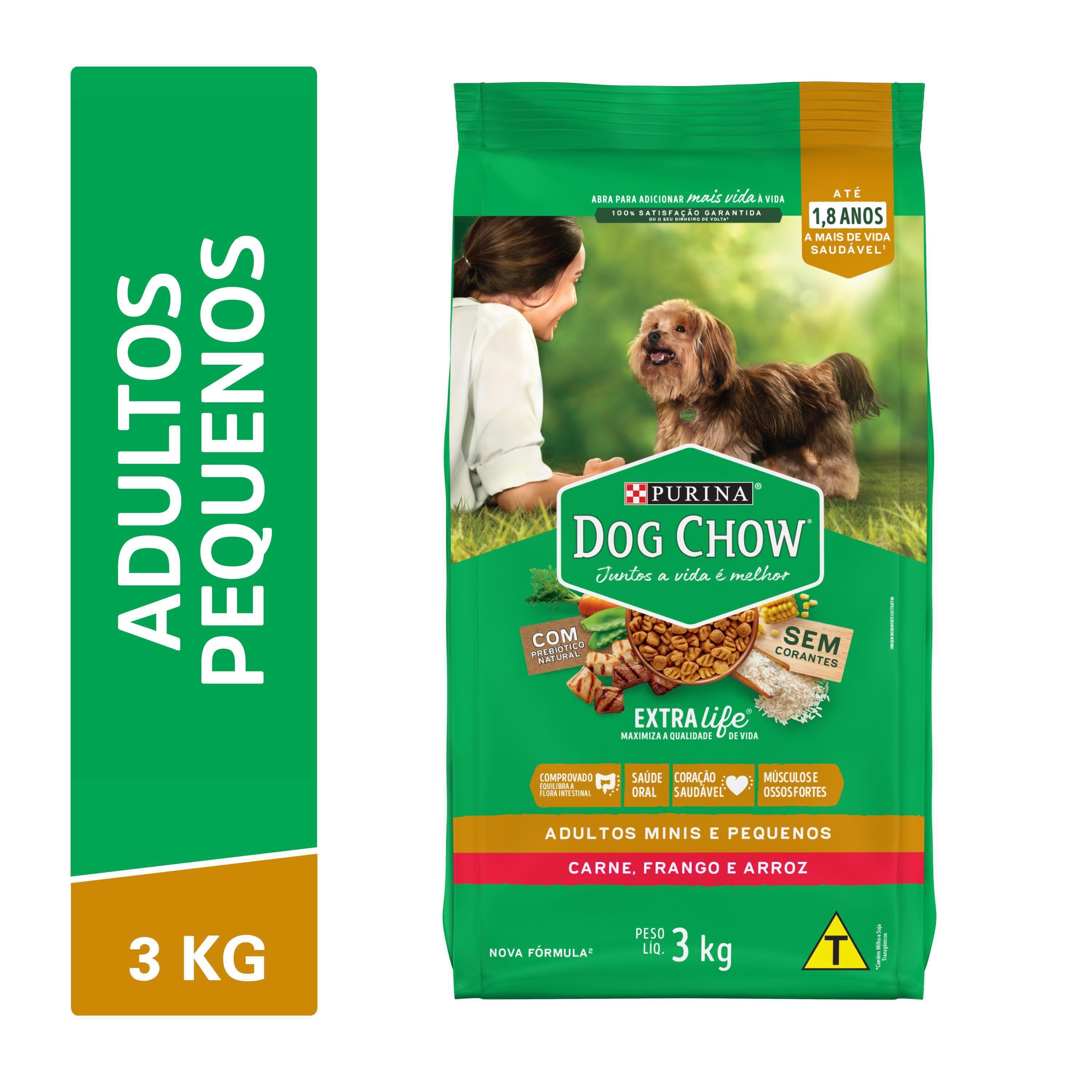 DOG CHOW EXTRALIFE ADULTO RAÇAS MINI E PEQUENA (CARNE, FRANGO E ARROZ) - 3KG