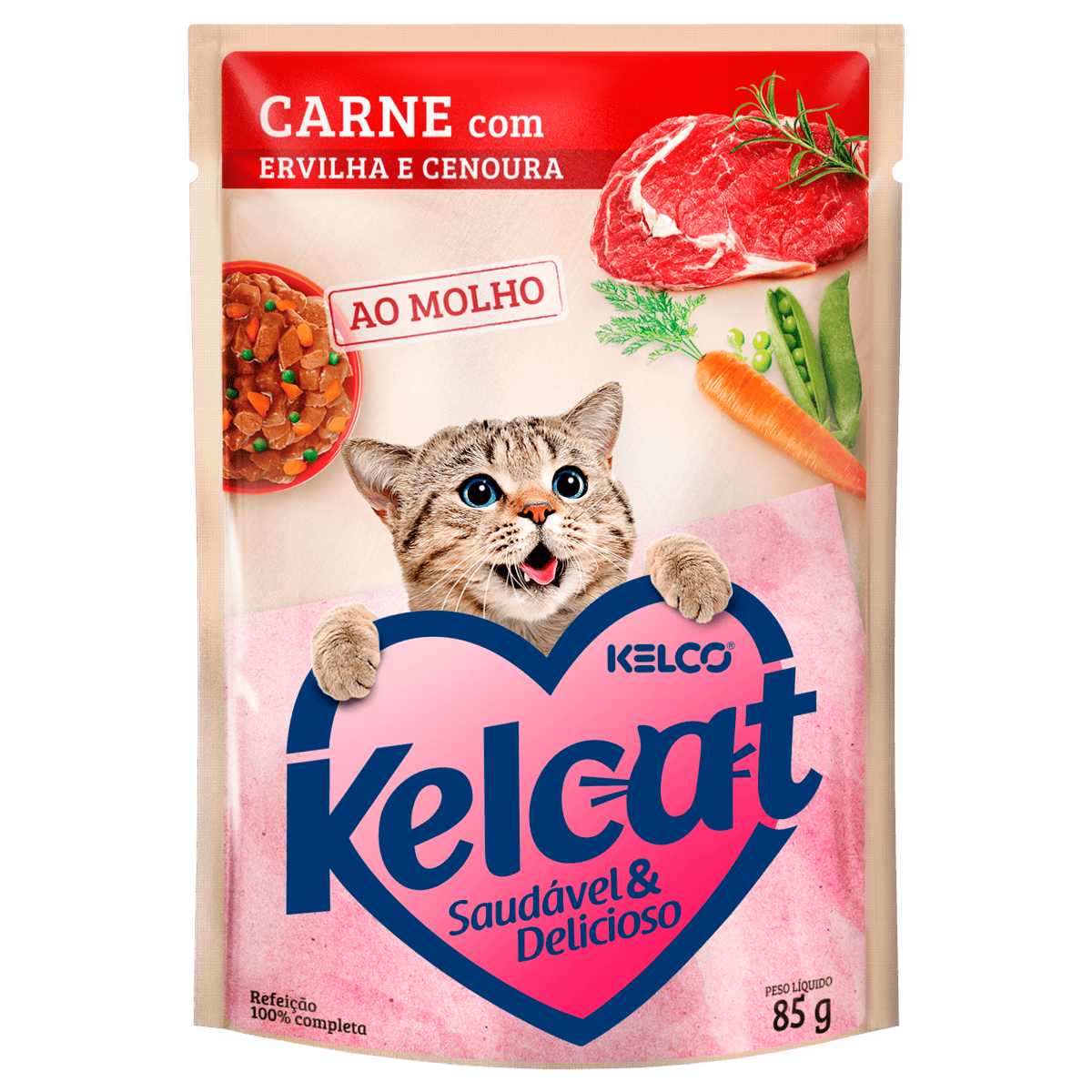 KELCAT ALIMENTO ÚMIDO SACHÊ CARNE COM ERVILHA E CENOURA 85G
