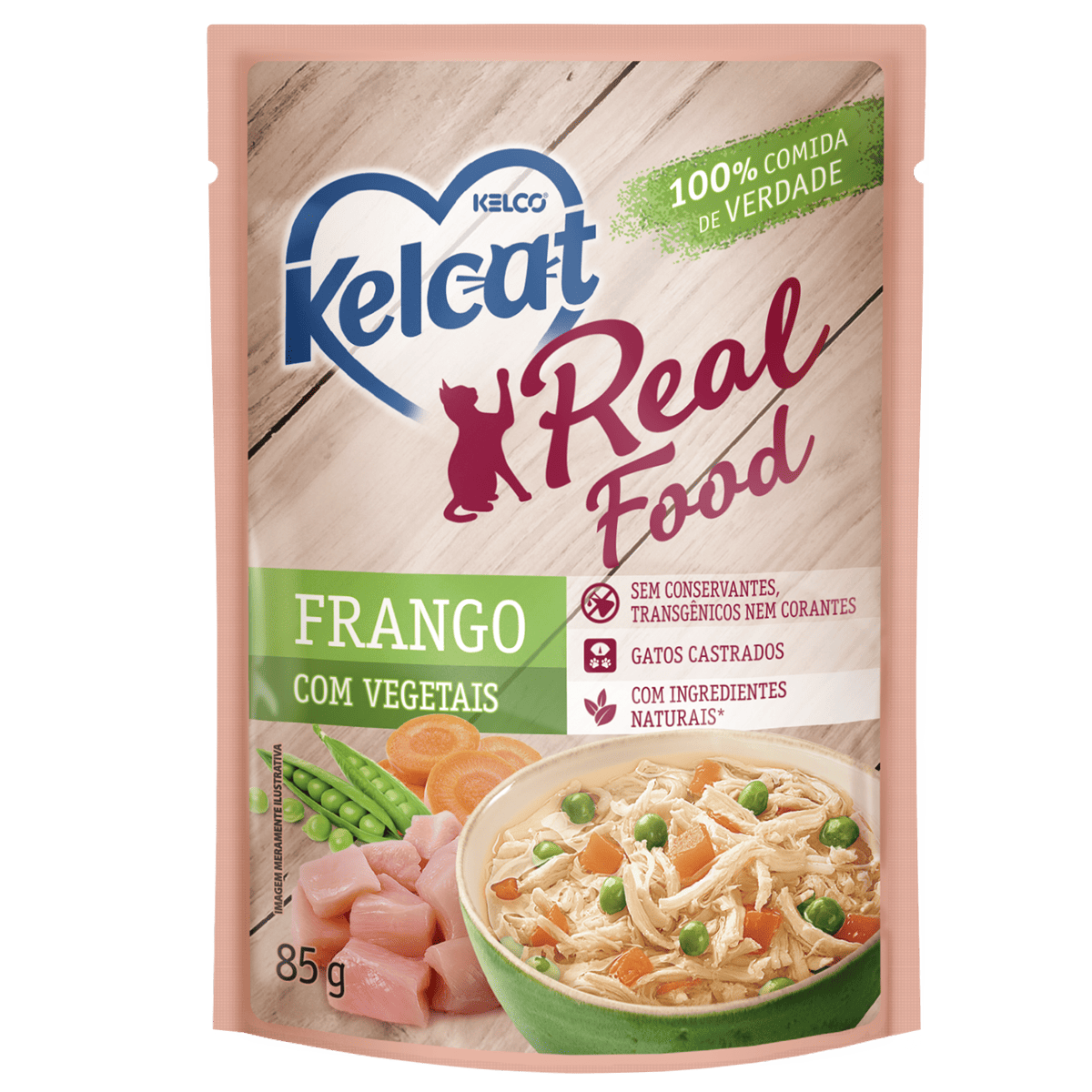 KELCAT ALIMENTO ÚMIDO SACHÊ REAL FOOD FRANGO COM VEGETAIS 85G